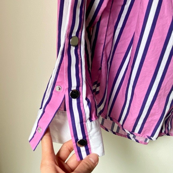 Maje pink/purple/white striped shirt with snap button sleeves - Picture 11 of 16